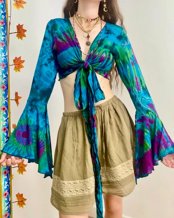 Vibrant Tie-Dye Crop Top with Flared Sleeves - Image 15