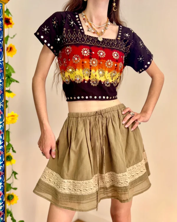 Bohemian Flower Embroidered Top and Skirt Set - Image 3