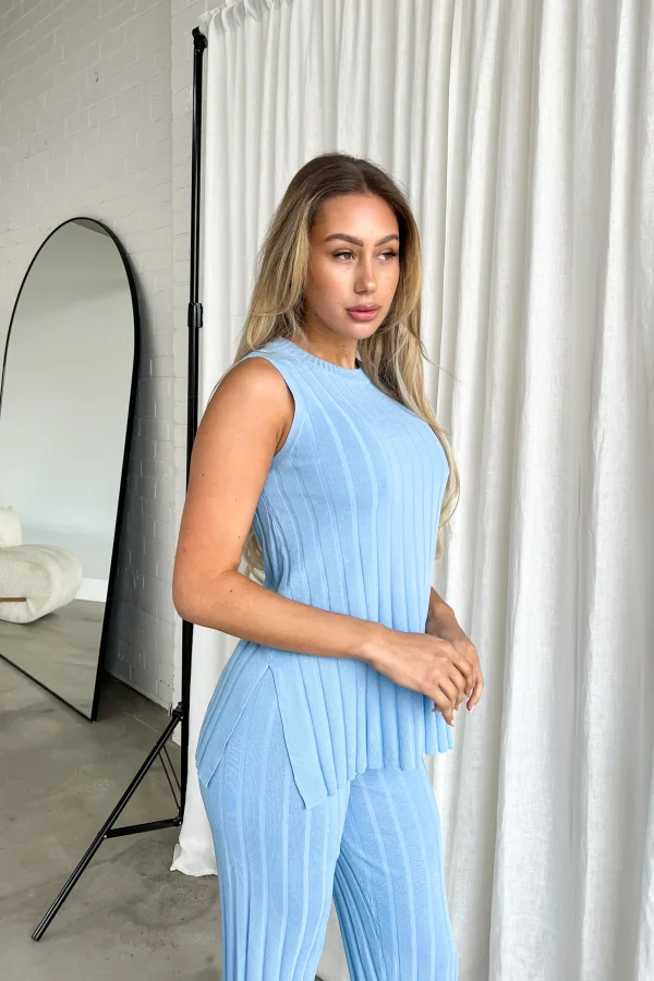 Casual Chic Blue Ribbed Knit Ensemble - Image 7