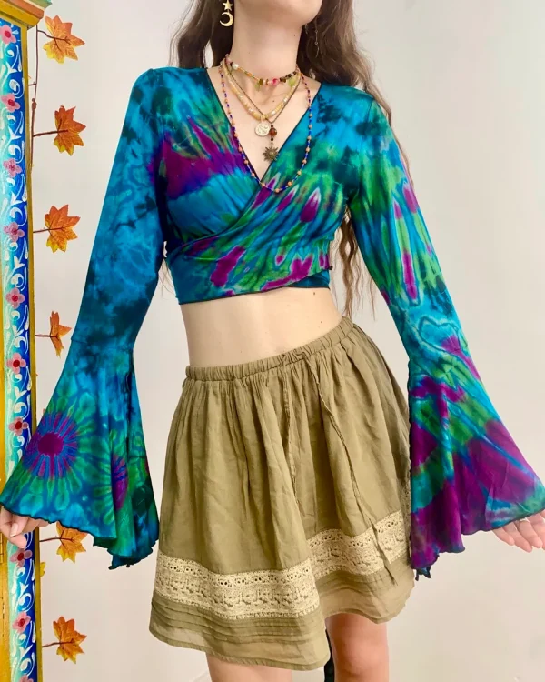 Vibrant Tie-Dye Crop Top with Flared Sleeves - Image 5
