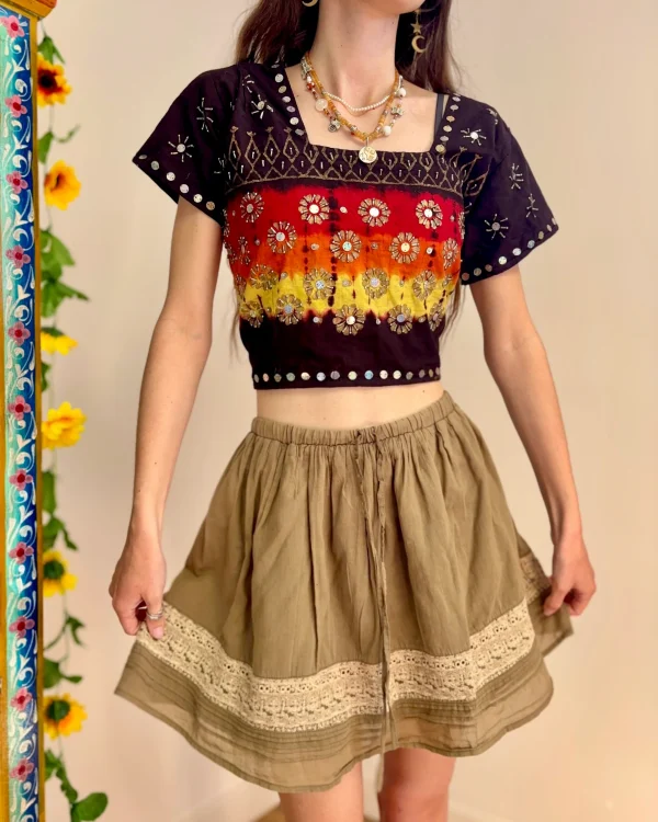 Bohemian Flower Embroidered Top and Skirt Set - Image 8