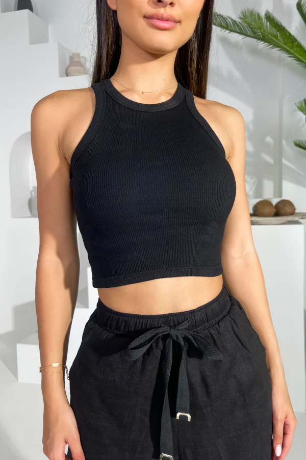 Sleek Black Ribbed Crop Top