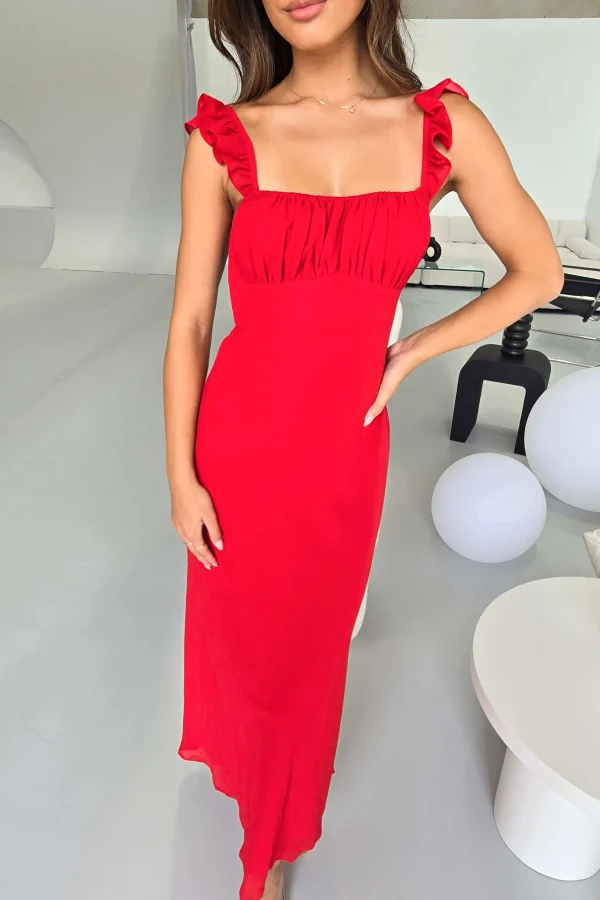 Elegant Red Sleeveless Evening Dress - Image 4