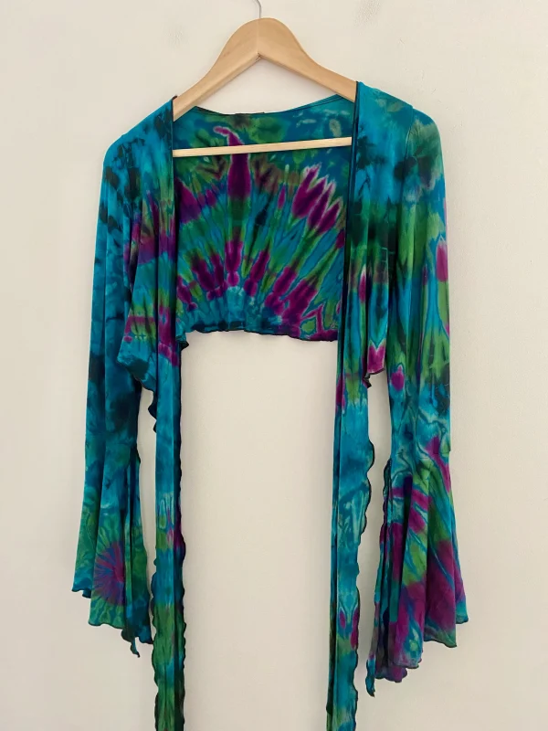 Vibrant Tie-Dye Crop Top with Flared Sleeves - Image 8