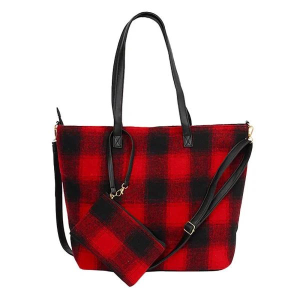 Stylish Red Plaid Shoulder Bag - Image 4
