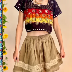 Bohemian Flower Embroidered Top and Skirt Set