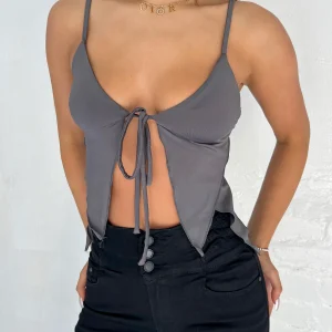 Chic Charcoal Tie-Front Cami Top