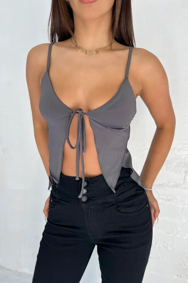 Chic Charcoal Tie-Front Cami Top